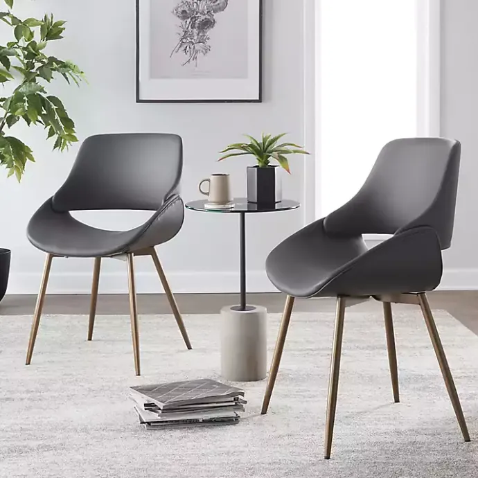 Clearance Kirklands Home Faux Leather Scooped Accent Chairs, Set of 2 Gray