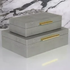 New Kirklands Home Faux Shagreen Decorative Boxes, Set of 2 Gray