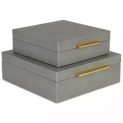 New Kirklands Home Faux Shagreen 2-pc. Square Decorative Boxes Gray
