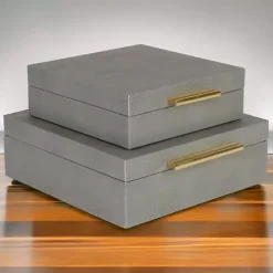 New Kirklands Home Faux Shagreen 2-pc. Square Decorative Boxes Gray