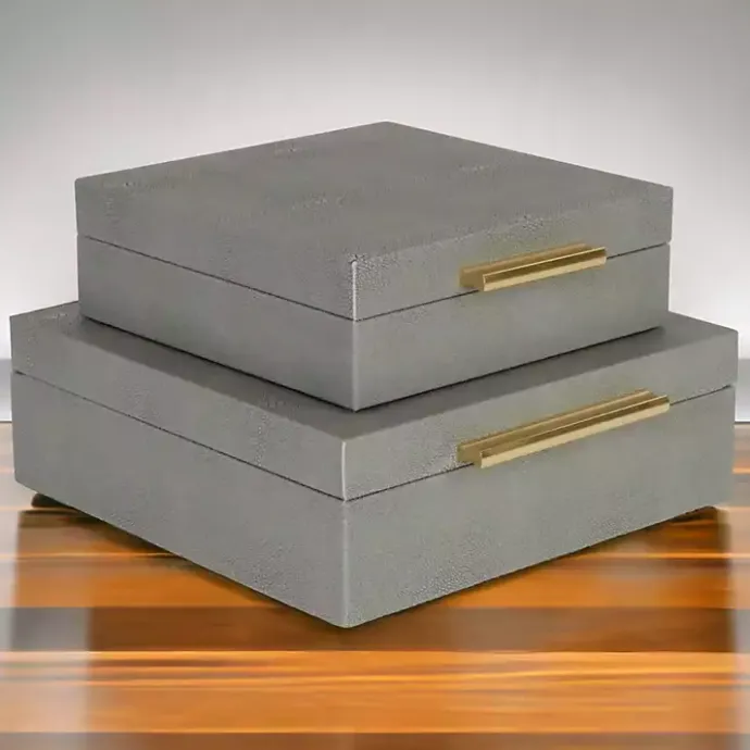 New Kirklands Home Faux Shagreen 2-pc. Square Decorative Boxes Gray