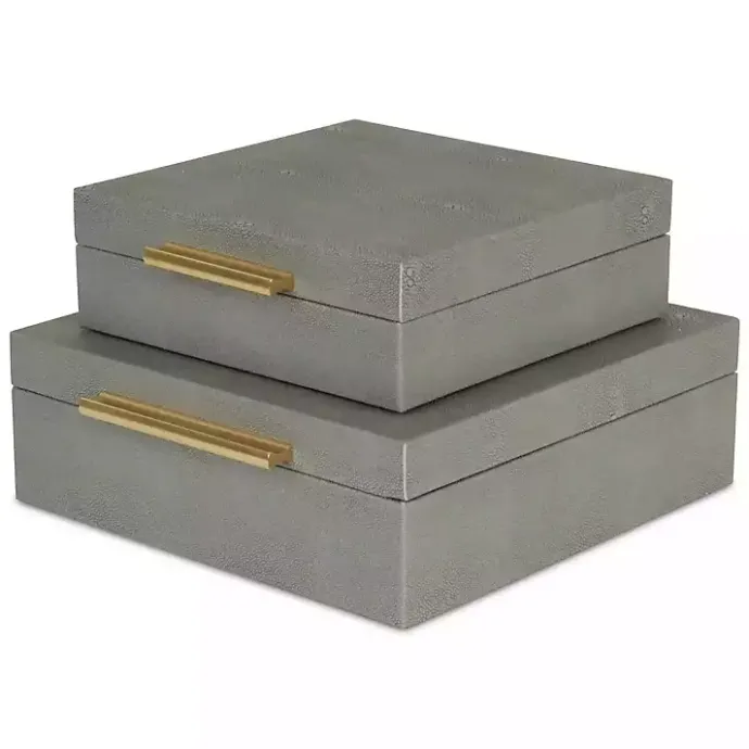 New Kirklands Home Faux Shagreen 2-pc. Square Decorative Boxes Gray