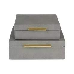 New Kirklands Home Faux Shagreen 2-pc. Square Decorative Boxes Gray