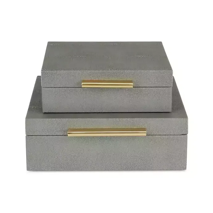 New Kirklands Home Faux Shagreen 2-pc. Square Decorative Boxes Gray