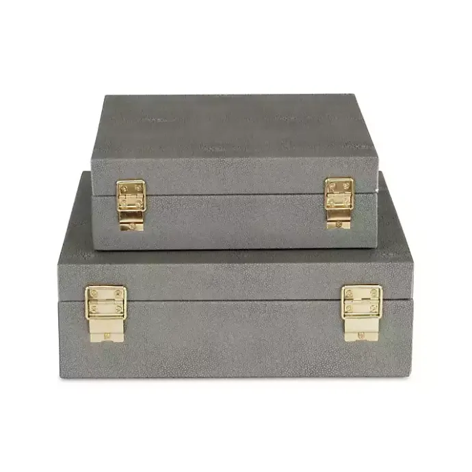 New Kirklands Home Faux Shagreen 2-pc. Square Decorative Boxes Gray