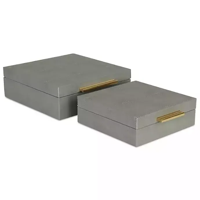 New Kirklands Home Faux Shagreen 2-pc. Square Decorative Boxes Gray