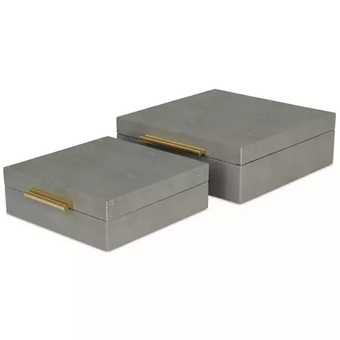 New Kirklands Home Faux Shagreen 2-pc. Square Decorative Boxes Gray