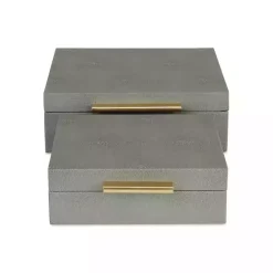 New Kirklands Home Faux Shagreen 2-pc. Square Decorative Boxes Gray