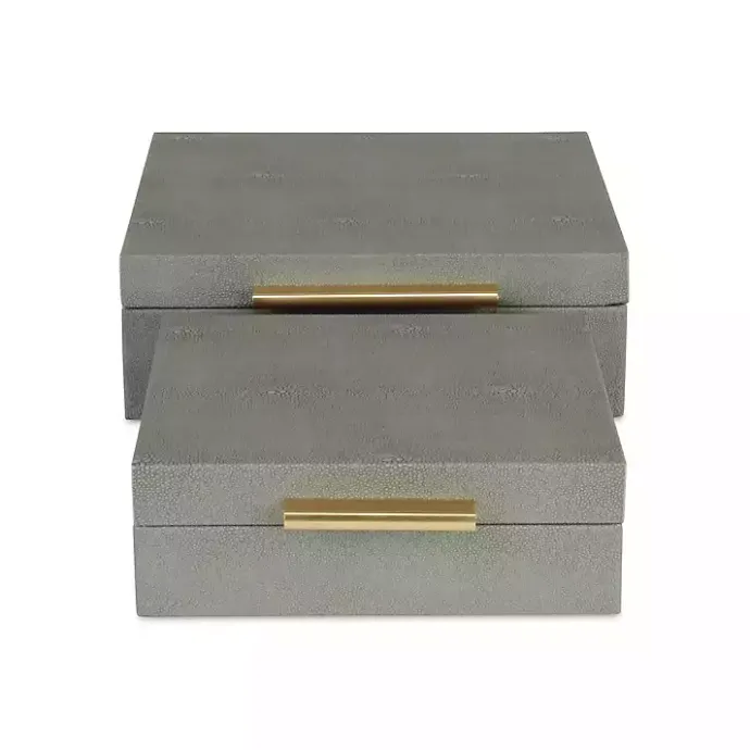 New Kirklands Home Faux Shagreen 2-pc. Square Decorative Boxes Gray