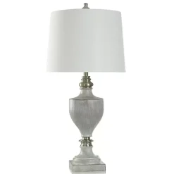 Clearance Kirklands Home Gray Faux Wood and Silver Table Lamp White