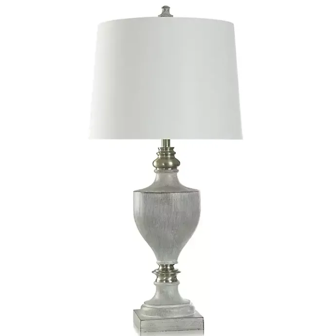 Clearance Kirklands Home Gray Faux Wood and Silver Table Lamp White