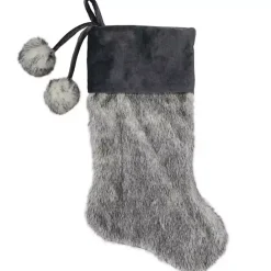 Online Kirklands Home Fur and Corduroy Pom Stocking Gray