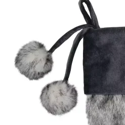 Online Kirklands Home Fur and Corduroy Pom Stocking Gray