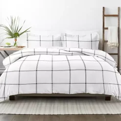 Sale Kirklands Home Gray Grid Plaid 3-pc. Micro Queen Duvet Cover Set