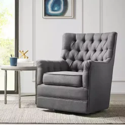Clearance Kirklands Home Hand-Tufted Swivel Glider Accent Chair Gray