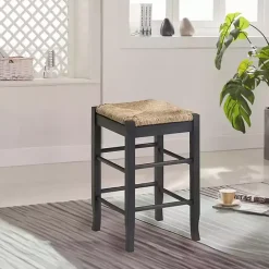 Online Kirklands Home Handwoven Square Wooden Counter Stool Gray