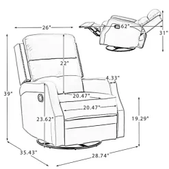 Best Kirklands Home Leather Swivel Rocker Recliner Gray