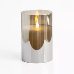 Outlet Kirklands Home LED Soft Flame Glass Pillar Candle, 3x6 in. Gray
