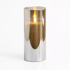 New Kirklands Home LED Soft Flame Glass Pillar Candle, 3x7 in. Gray