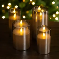 New Kirklands Home LED Soft Flame Glass Pillar Candle, 3x7 in. Gray