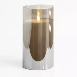 New Kirklands Home LED Soft Flame Glass Pillar Candle, 4x8 in. Gray
