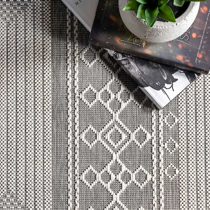 Best Kirklands Home Gray Lee Global Stripes Outdoor Area Rug, 5x8