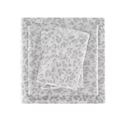 Sale Kirklands Home Gray Leopard Print Satin 4-pc. Queen Sheet Set