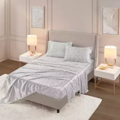 Sale Kirklands Home Gray Leopard Print Satin 4-pc. Queen Sheet Set