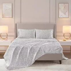 Online Kirklands Home Gray Leopard Print Satin 4-pc. King Sheet Set