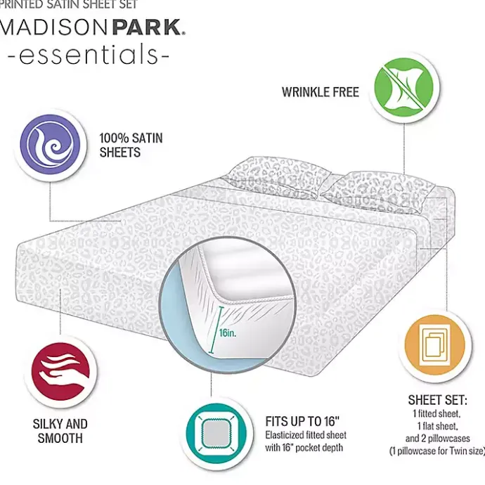 Online Kirklands Home Gray Leopard Print Satin 4-pc. King Sheet Set