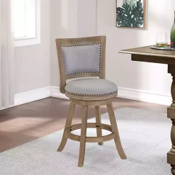 Kirklands Home Linen and Driftwood Swivel Counter Stool Gray