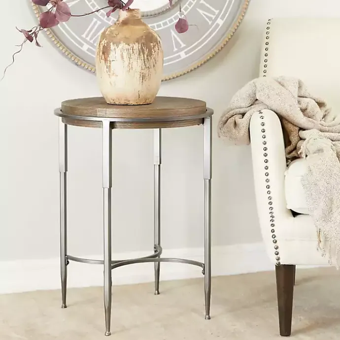 Clearance Kirklands Home Metal & Wood Round Accent Table Gray