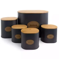 Sale Kirklands Home Metal and Bamboo Label Canisters, Set of 5 Gray