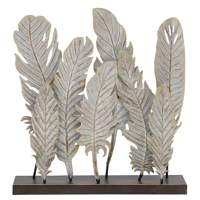 Discount Kirklands Home Metal Distressed Feathers Sculpture with Base Gray