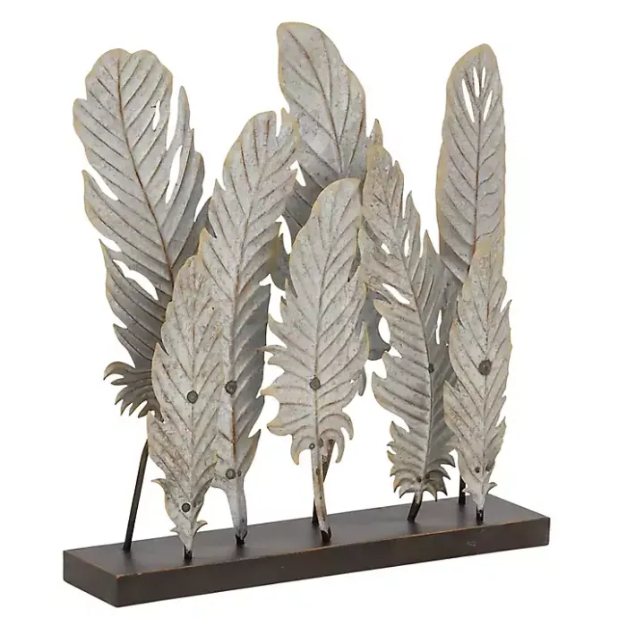 Discount Kirklands Home Metal Distressed Feathers Sculpture with Base Gray