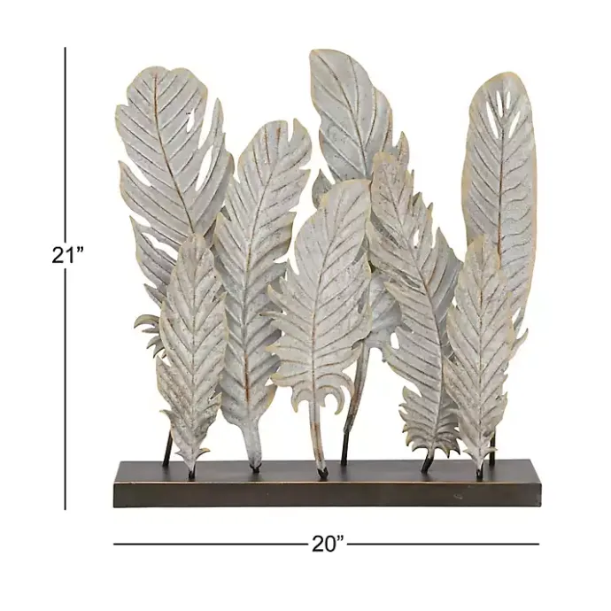 Discount Kirklands Home Metal Distressed Feathers Sculpture with Base Gray