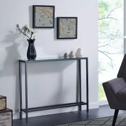 Best Kirklands Home Metal Mirrored Top Slim Console Table Gray