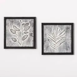 New Kirklands Home Gray Metal Raised Leaf Wall Plaques, Set of 2