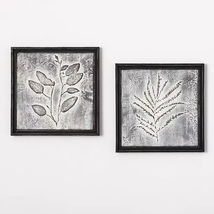 New Kirklands Home Gray Metal Raised Leaf Wall Plaques, Set of 2