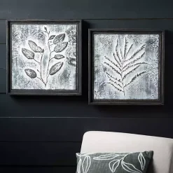 New Kirklands Home Gray Metal Raised Leaf Wall Plaques, Set of 2
