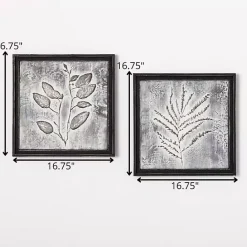New Kirklands Home Gray Metal Raised Leaf Wall Plaques, Set of 2