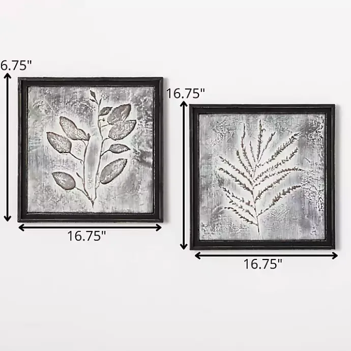 New Kirklands Home Gray Metal Raised Leaf Wall Plaques, Set of 2