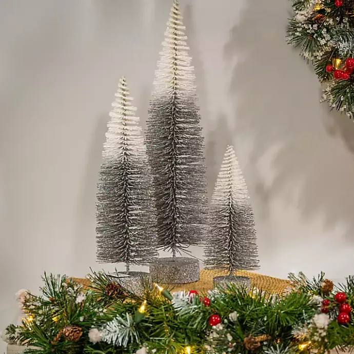 Sale Kirklands Home Gray Ombre Bottle Brush Christmas Trees, Set of 3