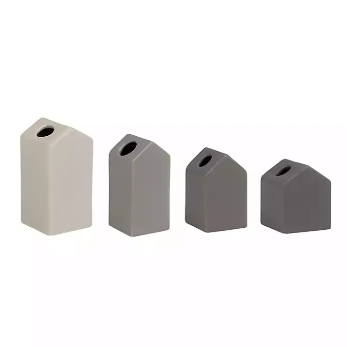 Discount Kirklands Home Ombre Ceramic House Shaped Vases, Set of 4 Gray