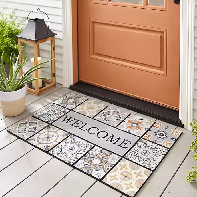 Sale Kirklands Home Patina Tiles Welcome Estate Doormat Gray