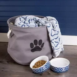 Clearance Kirklands Home Gray Paw Print Round Basket with Handles