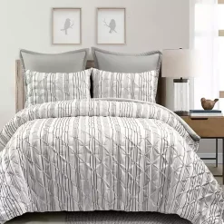 New Kirklands Home Gray Pintuck Stripe Full/Queen 5-pc. Comforter Set