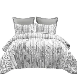 New Kirklands Home Gray Pintuck Stripe Full/Queen 5-pc. Comforter Set