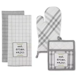 Clearance Kirklands Home Gray Plaid Eat Drink Enjoy 4-pc. Dish Towel Set