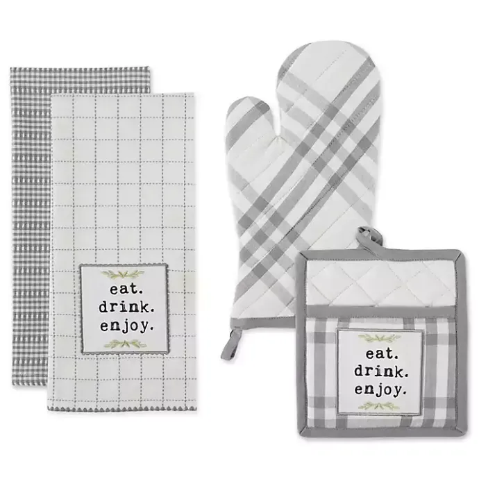 Clearance Kirklands Home Gray Plaid Eat Drink Enjoy 4-pc. Dish Towel Set